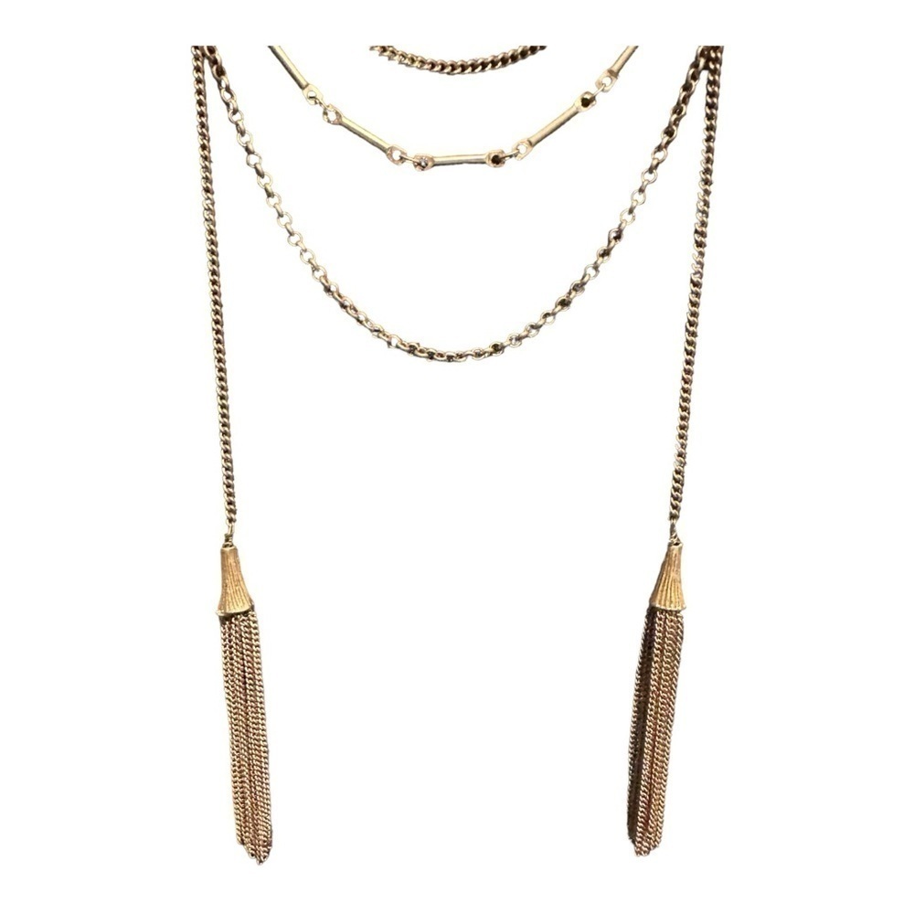 Plunder Gold Tone Ladder Tassel Necklace Structured Simple Classic Lightweight - Picture 3 of 4